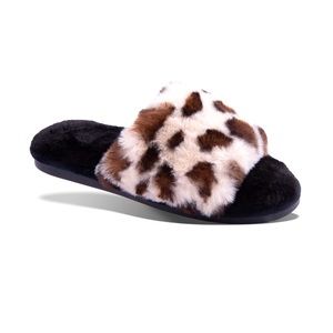 AMANDA BLU Fuzzy Cozy Leopard Faux Fur Slide Slippers - Size Medium 8/9